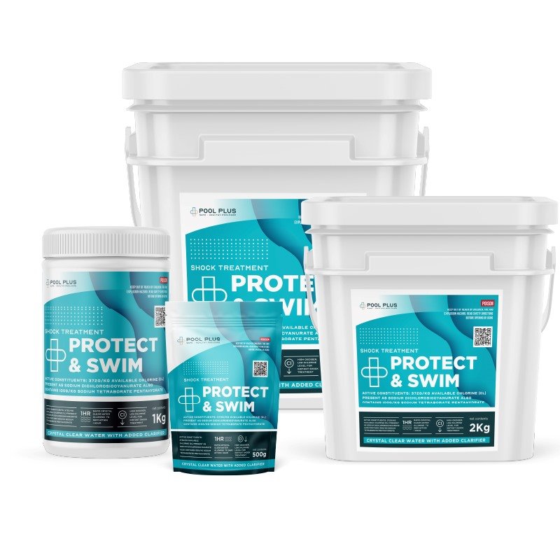 4 x PoolPlus - Protect and Swim shock and chlorine top up - 500gm