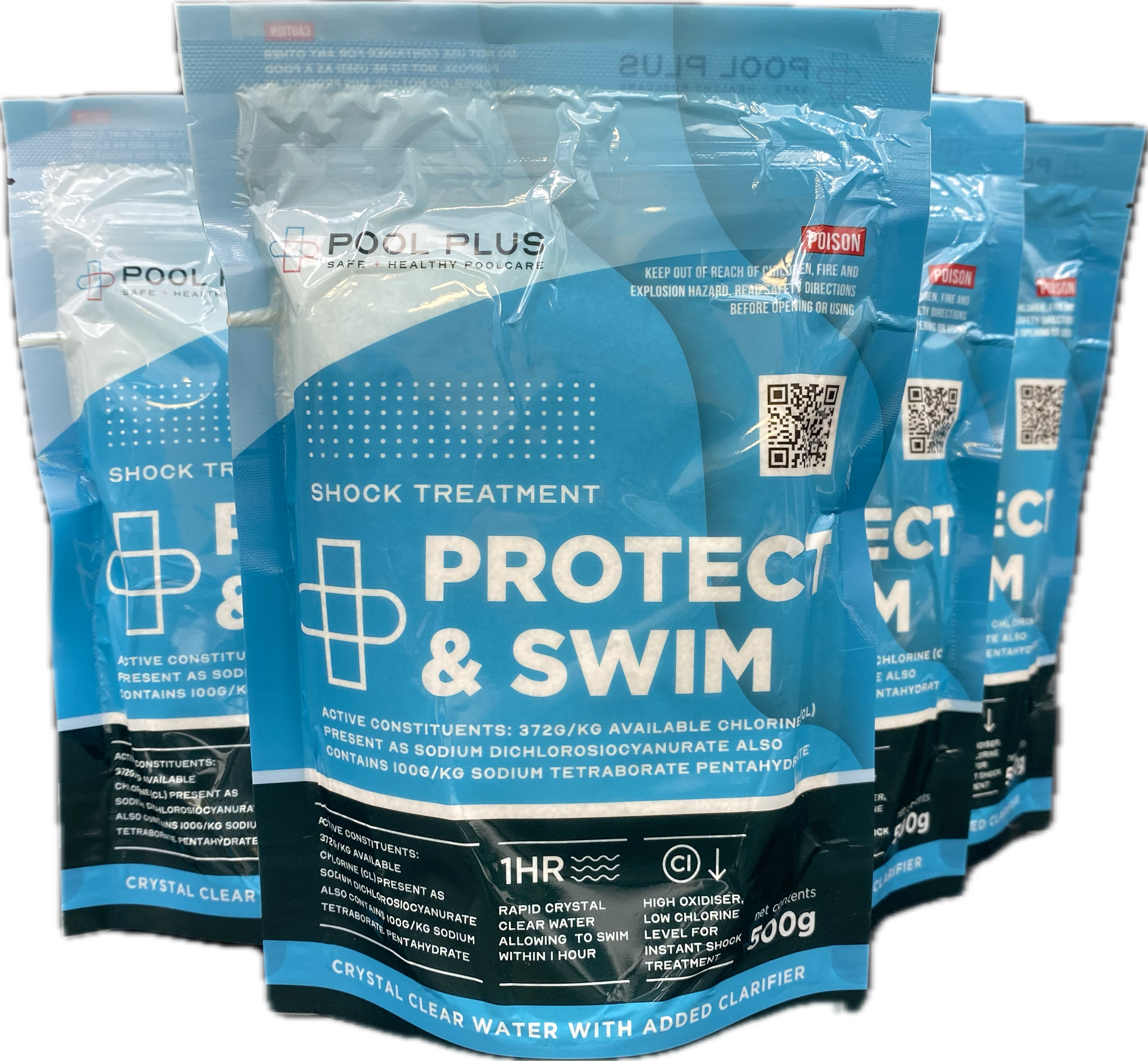 4 x PoolPlus - Protect and Swim shock and chlorine top up - 500gm