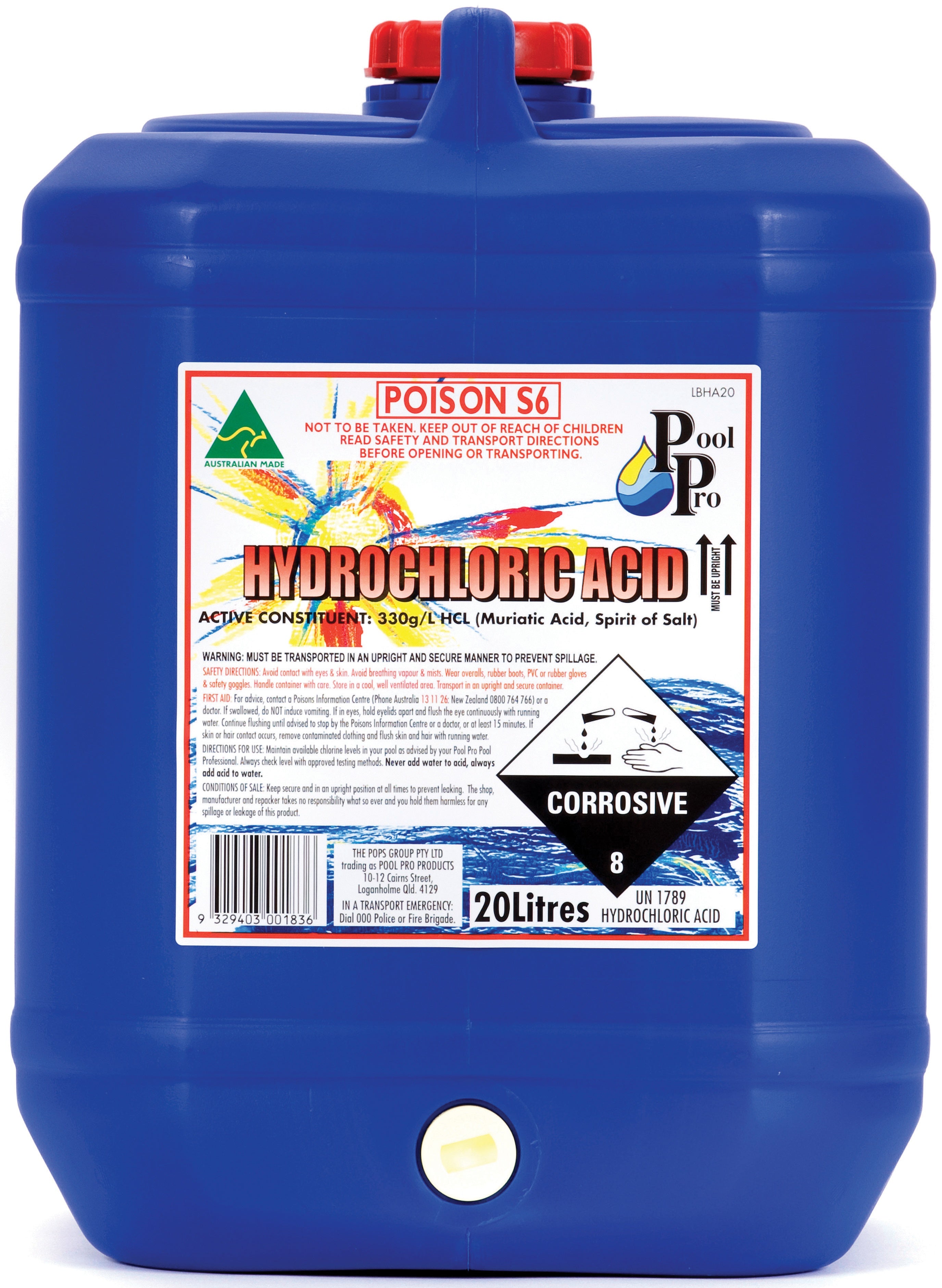 Hydrochloric Acid 20L Pool Pro DG CLASS 8 - HA20