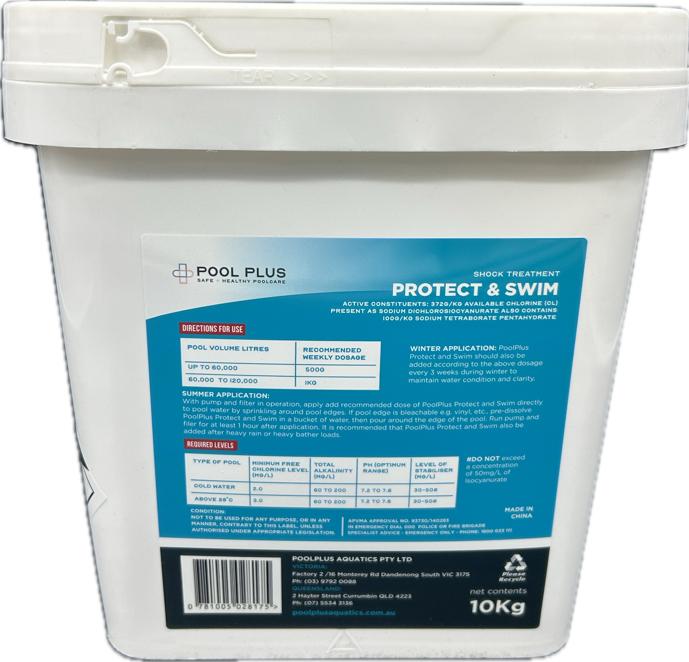 PoolPlus - Protect and Swim shock and chlorine top up - 10kg