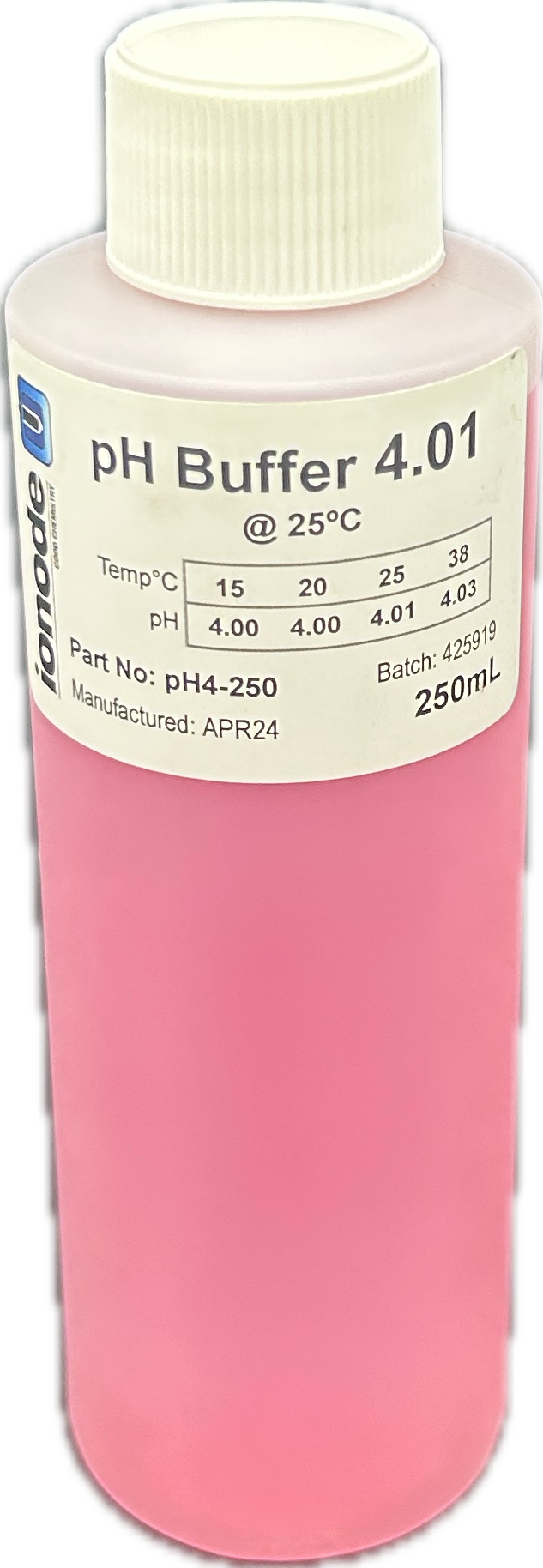 Ionode Calibration Fluid pH 4.0 (for Minder, Chemigem, Rolachem) 250ml - pH4-250