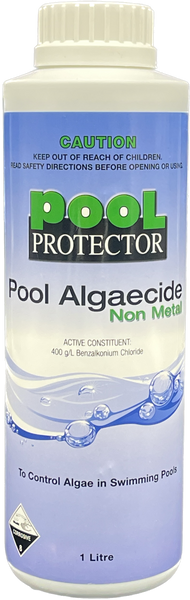 Pool Protector 1 Litre Pool Algaecide  Non Metal (400g/L Benzalkonium Chloride) (12)